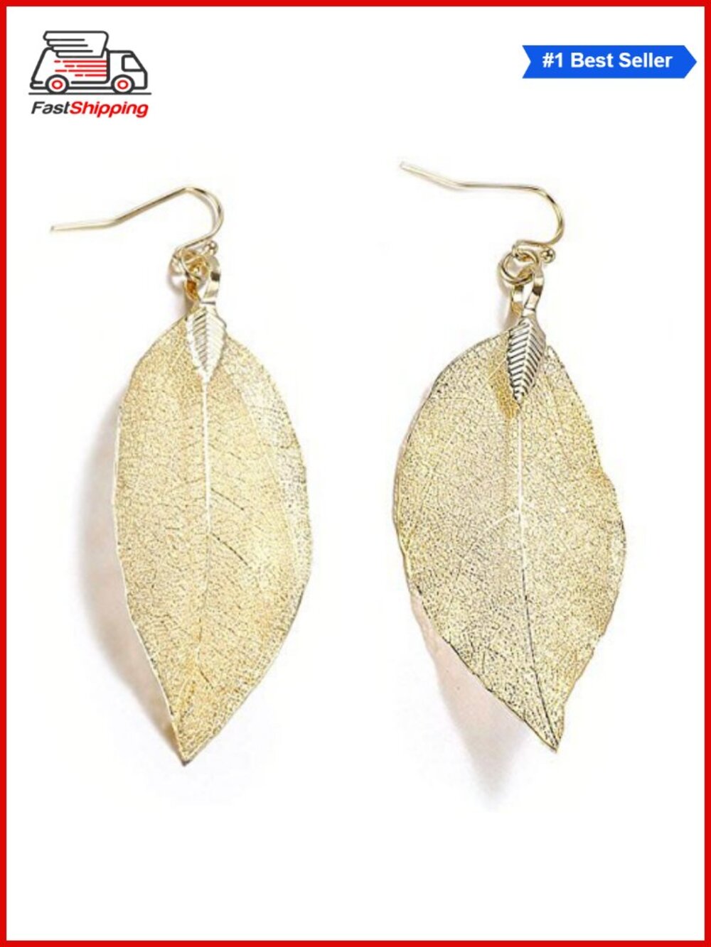 ✨ Boho Real Leaf Dangle Earrings Gold Tone Natural Leaf Drop Jewelry Gift Set